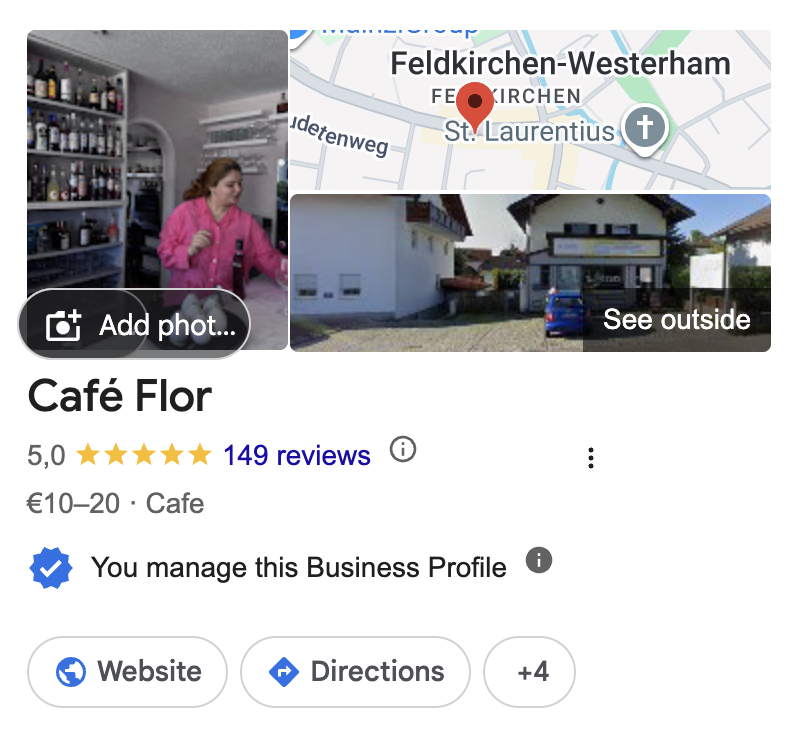 Café Flor Google Business Profile — 149 reviews