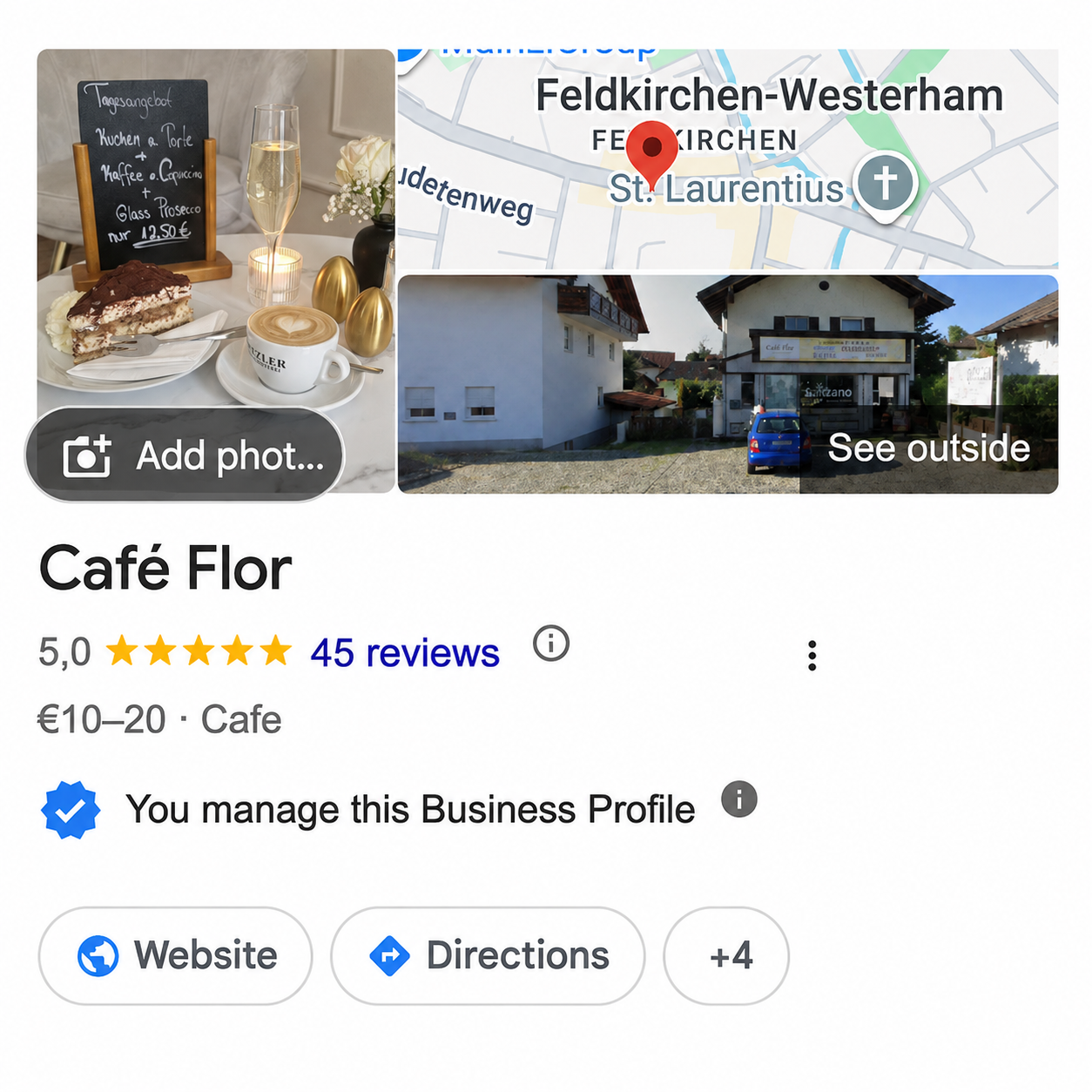 Café Flor Google Business Profile — 45 reviews